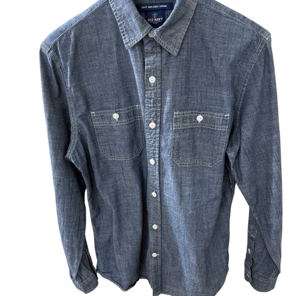 Old Navy Denim Men’s Shirt Size M Dark Chambray long Sleeve Casual Slim Fit - Picture 1 of 4